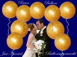 Riesige Luftballons zur Hochzeit, Just Married in Goldfarben