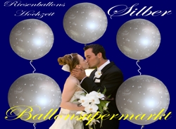 Riesige Luftballons zur Hochzeit, Just Married in Silberfarben
